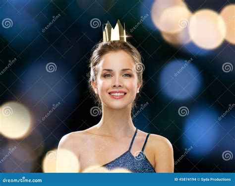 smiling woman  evening dress wearing crown stock photo image  highness fashion