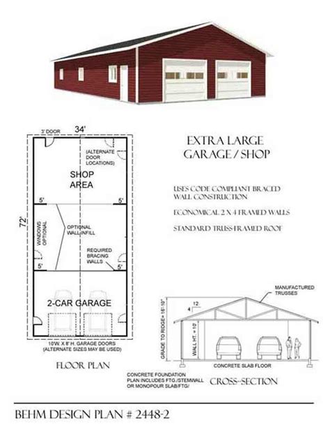 extra large  car garage shop plan       behm design garage plans  behm