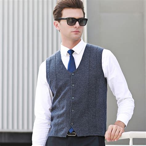 Trendy Men Knit V Neck Sweater Vest Button Up Merino Wool Sleeveless