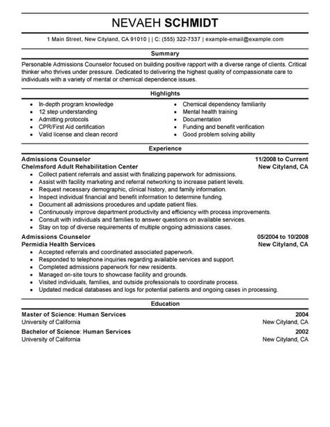admissions counselor resume   professional resume