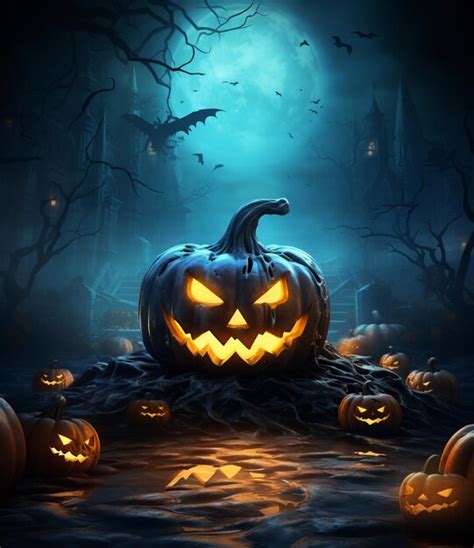 Premium Ai Image Spooky Halloween Pumpkin Scene
