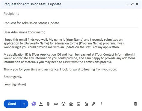 sample emails  university   admission status