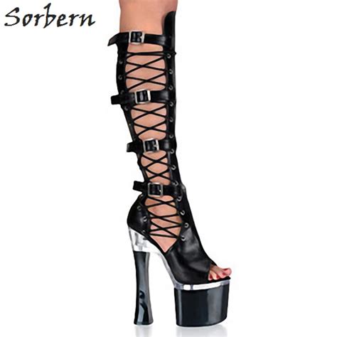 sorbern sexy summer style knee high boots women booties punk shoes for