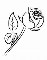 Rose Coloring Roses Pages Printable Single Clipart Color Stem Leaves Drawing Leaf Line Clip Cliparts Book Long Colouring Flower Outline sketch template