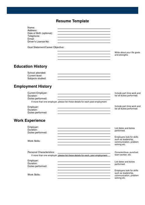 50 Free Printable Fill Blank Resume Templates For Your Application