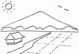 Mewarnai Pemandangan Sketsa Gunung Sawah Mudah Latihan sketch template