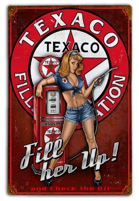 Texaco Pump Pin Up Girl Cut Out Metal Sign Pin Ups For Vets Store