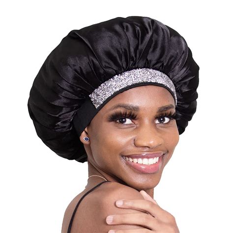 Buy Bonnet Queen Black Wide Elastic Band Silk Bonnet Satin Bonnet
