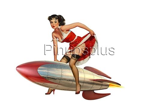 rockabilly pinup girl riding a rocket guitar decal on
