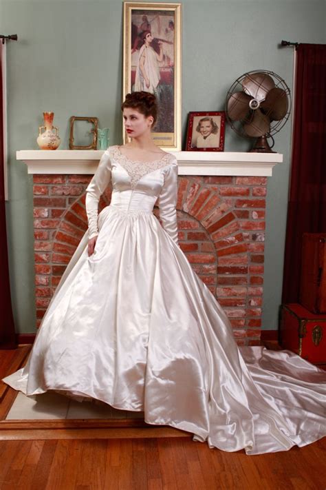 reserved on layaway vintage 1950s wedding dress heavy