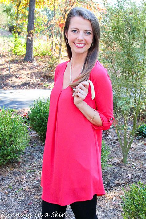 fashion friday pink tunic suede boots and pearls running in a skirt