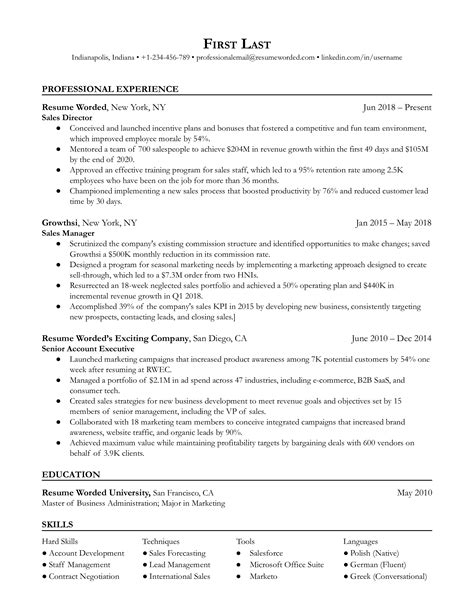 bb sales manager resume examples   resume worded