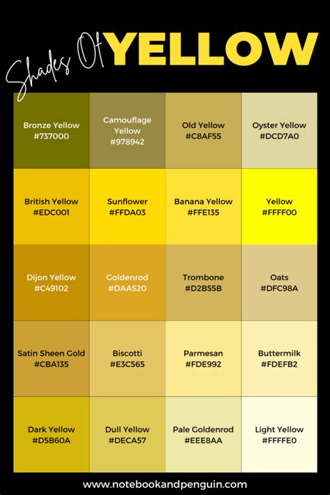 shades  yellow  hex codes names swatches