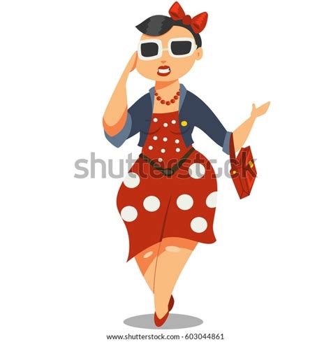 cute fat girl sunglasses red dress stock vector royalty