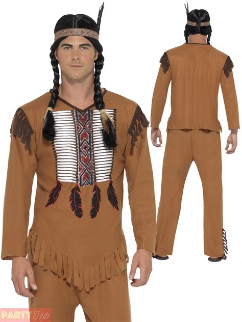 Mens Native American Warrior Red Indian Costume Adult Fancy Dress