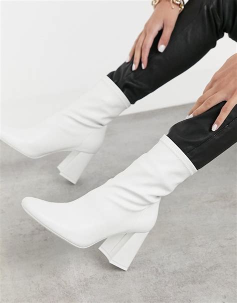 bershka heeled boot  white asos