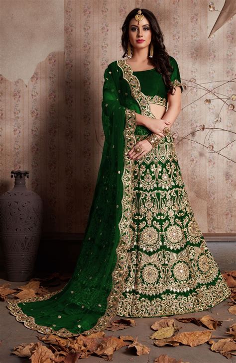 indian dress green color bridal lehenga