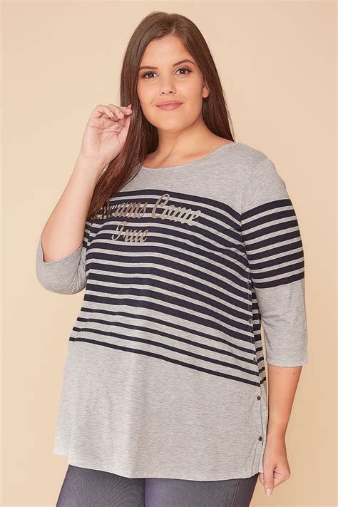bump it up maternity grey and navy stripe dreams come true top with nursing friendly popper sides