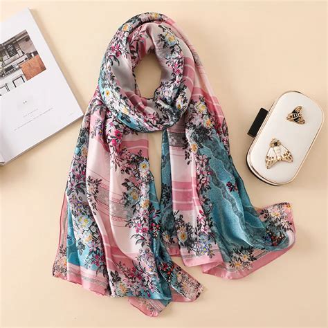 women silk scarf  fashion floral long wrap luxury design print