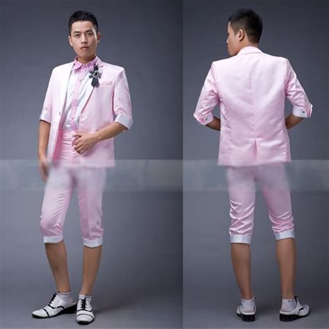 mens light pink cropped sleeve pants casual dress suits  prom sku