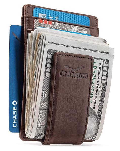 claasico money clip leather wallet  men slim front pocket rfid