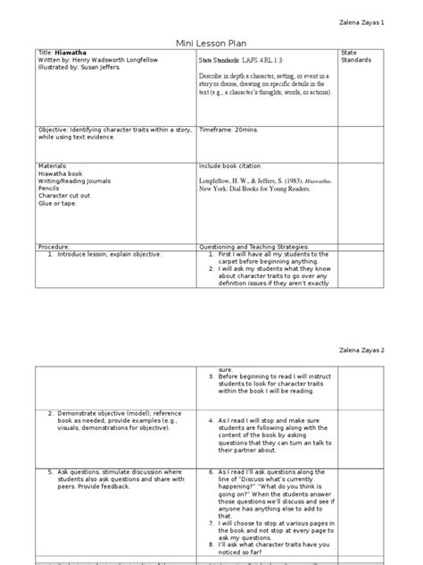 mini lesson plan template lesson plan teaching