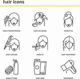 Vector Curli Hairstyle Straightening Icons Coloring Hair Set sketch template