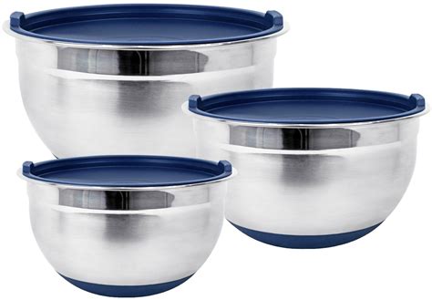 durable stainless steel mixing bowls  lids   slip bottom set    fitzroy  fox