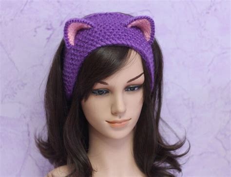 crochet cat ears headband cat ears beanie lilac cat beanie etsy