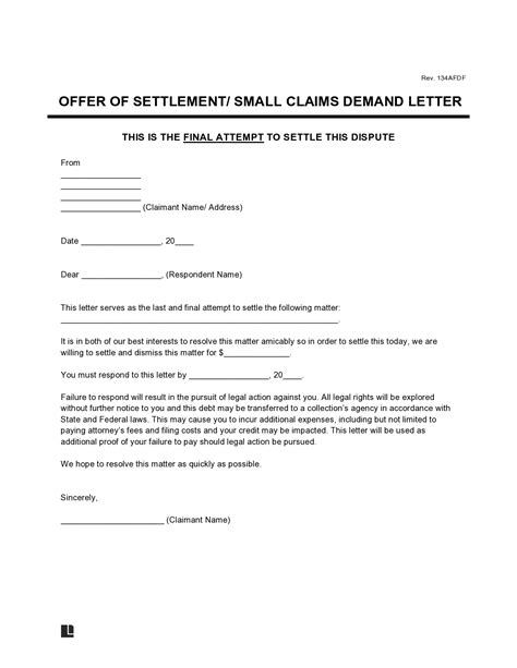 small claims demand letter template  word