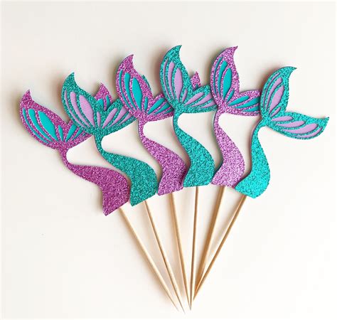 Glitter Mermaid Tail Cupcake Toppers Under The Sea Party