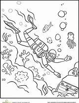 Coloring Scuba Diver Diving Pages Sea Deep Kids Printable Snorkeling Summer Colouring Color Grade Worksheet Sheets Drawing People Education Worksheets sketch template