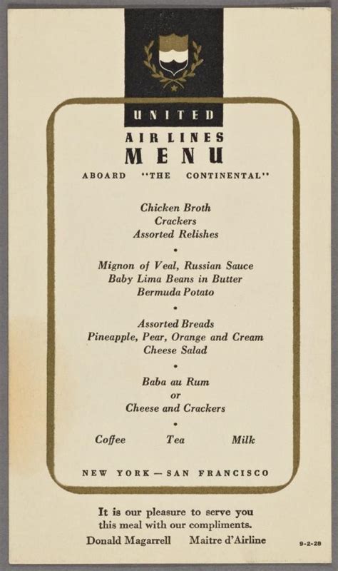 Ten Airline Menus From The 20th Century Flashbak