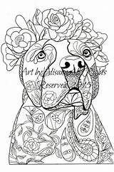 Coloring Pitbull Dog Pages Tattoo Adults Adult Dogs Books Book Etsy Sheets Pitbulls Digital Mandala Template Drawing Instant sketch template