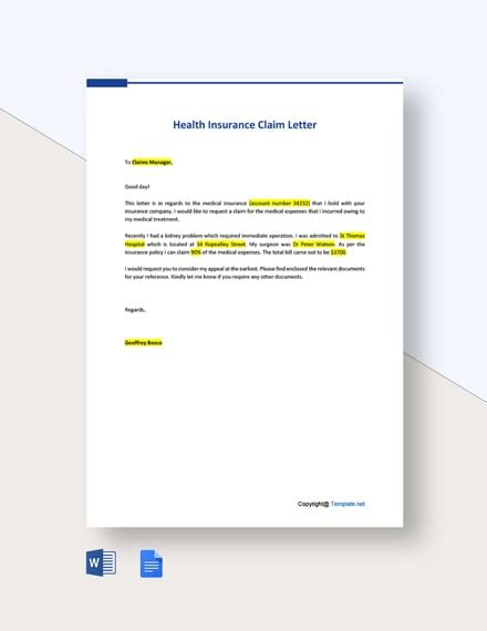 health insurance claim letter template google docs word