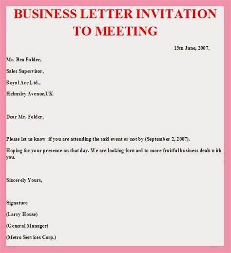 business letter invitation  meeting images frompo