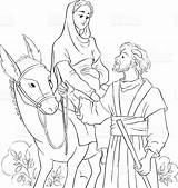 Joseph Mary Bethlehem Donkey Coloring Pages Travelling Travel Christmas Printable Nativity Kids Sheets Choose Board sketch template