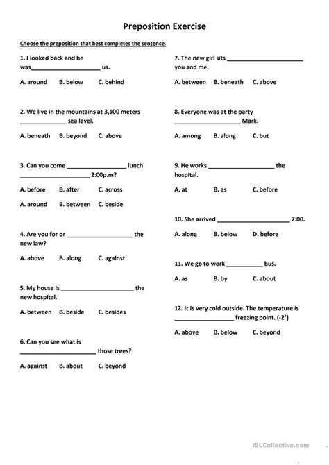 preposition exercise    words worksheet  esl printable
