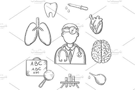medical sketch icons graphics creative market