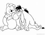 Pooh Coloring Winnie Eeyore Pages Friends Hugging Disney sketch template