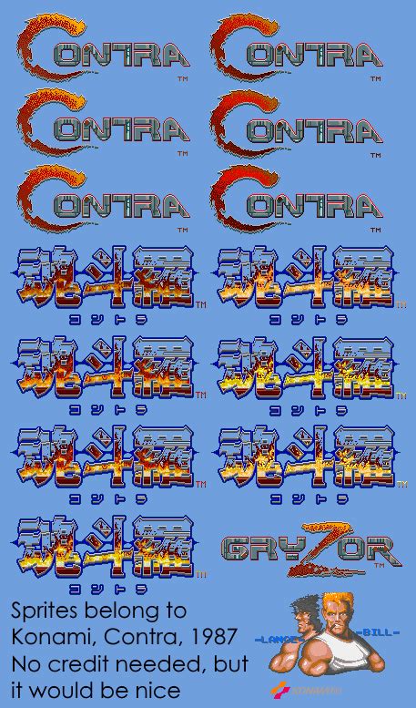 spriters resource full sheet view contra title screen