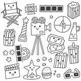 Kawaii Doodles Premium Vector Line Movie Set Style sketch template