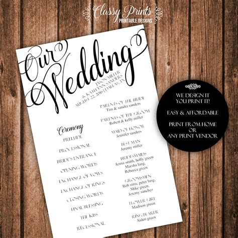 printable wedding program wedding program template diy wedding