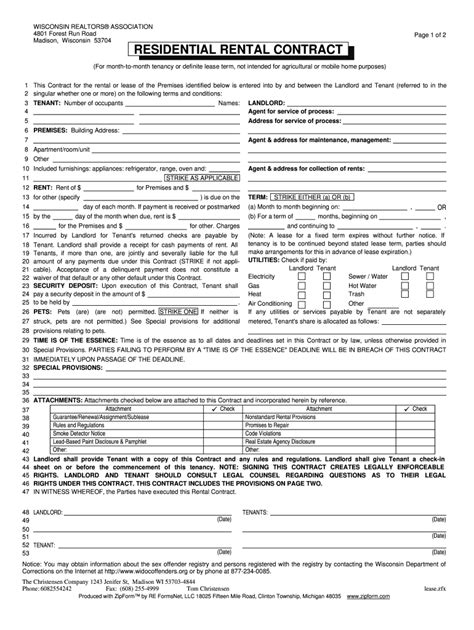 printable wisconsin residential lease agreement