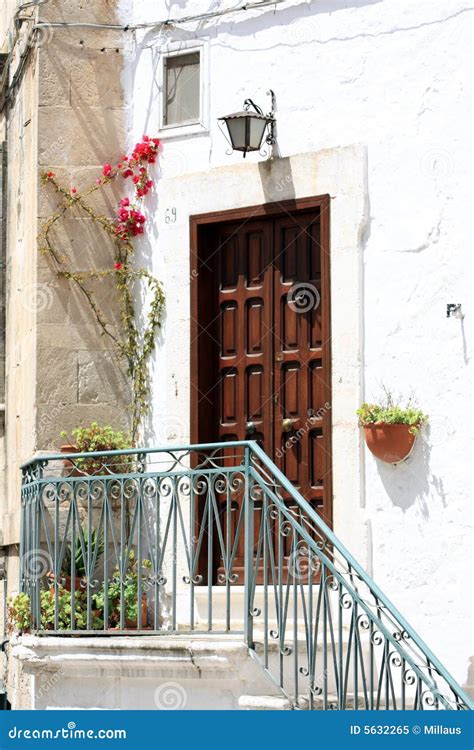 entry home stock image image  flowers doorway brick