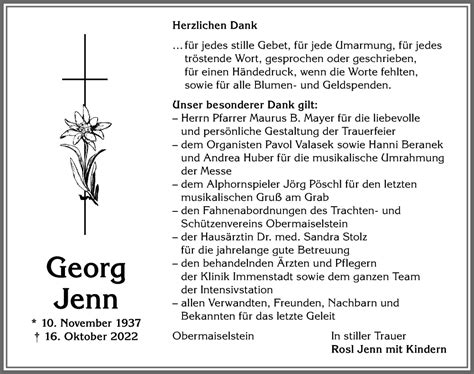 Traueranzeigen Von Georg Jenn Augsburger Allgemeine Zeitung
