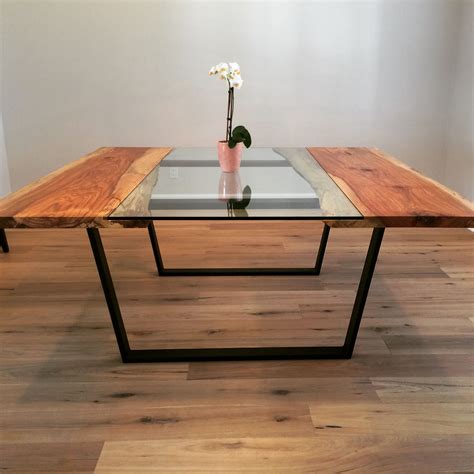 Hand Made Pecan Glass Square Dining Table By Custom