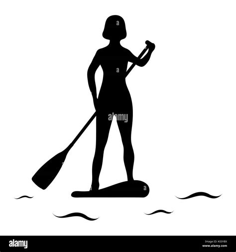 female silhouette  stand  paddle board  template