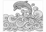 Dolphin Coloring Waves Dolphins Pages Adult Adults Mandala Water Jumping Color Printable Justcolor Over Animals Print Template Sketch sketch template