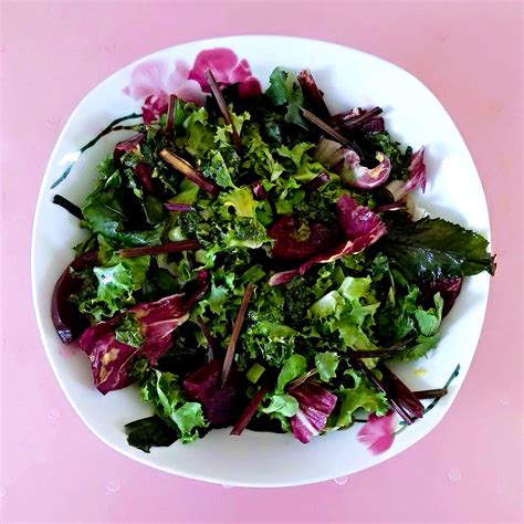 beet green salad  fresh mint vinaigrette healthy bread